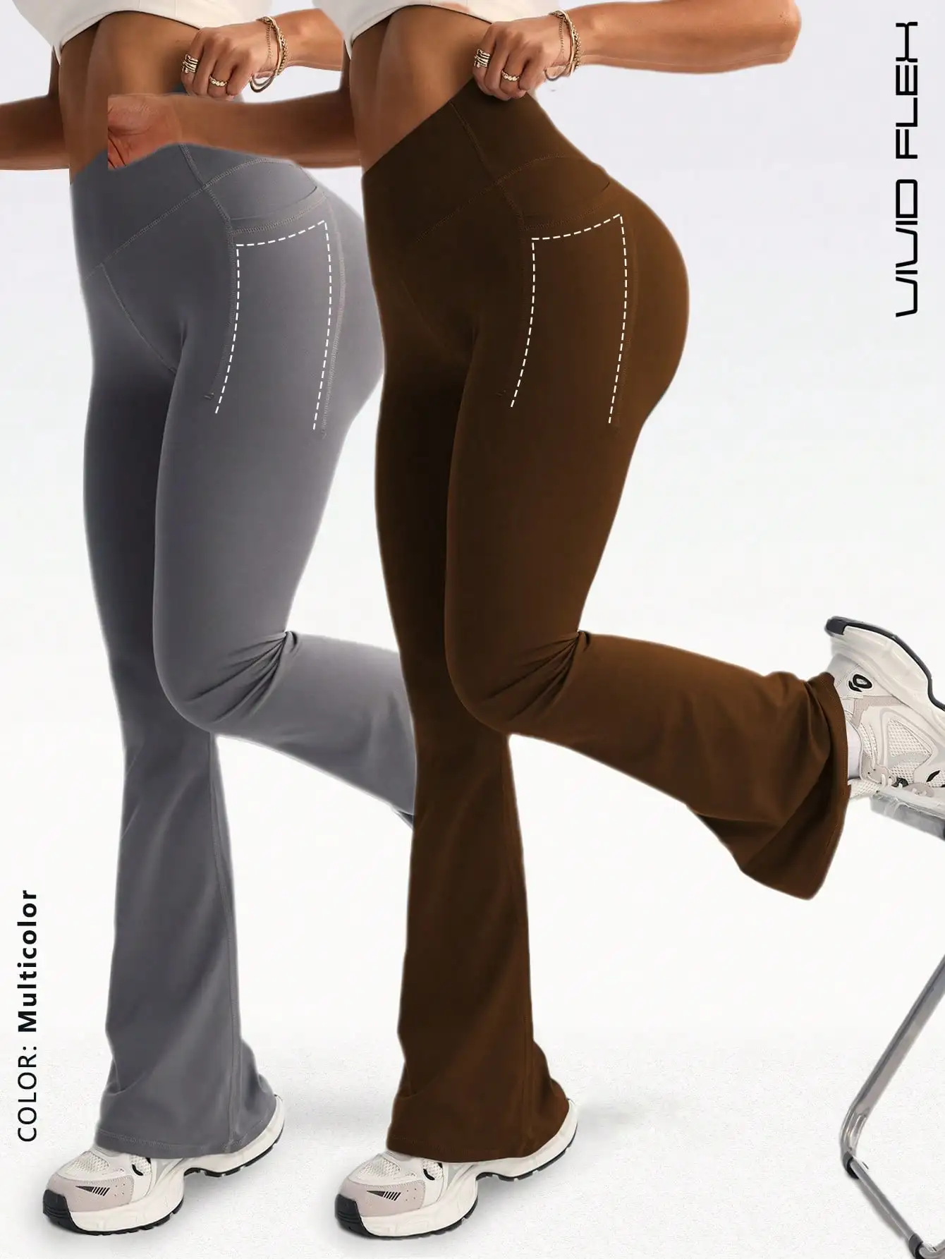 High-Waisted Flare Yoga Pants With Tummy Control 4-Way Stretch Hidden Pockets