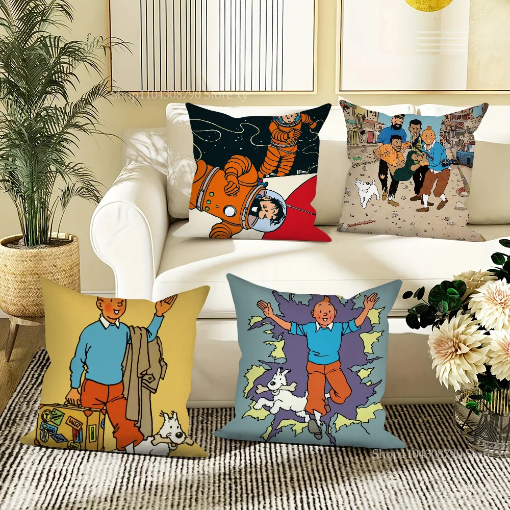 

Наволочка с анимацией «Приключения Т-Тинтин», квадратная подушка, диван для спальни, комфорт для отдыха, автомобиль, гостиная, украшение для дома 40X40