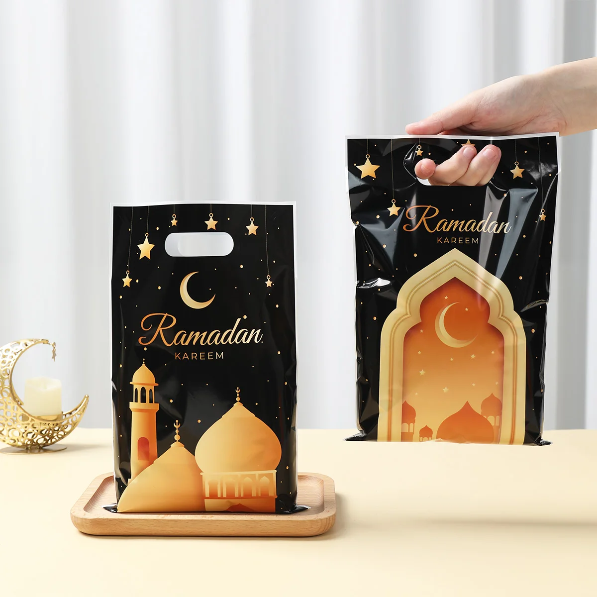 10/25/50pcs Eid Mubarak Gift Packing Bags Plastic Candy Treat Bags  Kareem Ramadan Decoration 2025 Islamic Muslim Party Supplies