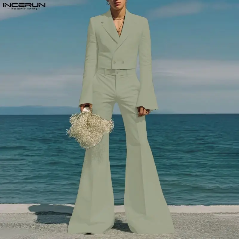 INCERUN مجموعات الرجال بلون التلبيب كم طويل المحاصيل السترة والسراويل مضيئة قطعتين مجموعات الشارع الشهير موضة الرجال الدعاوى غير رسمية #3