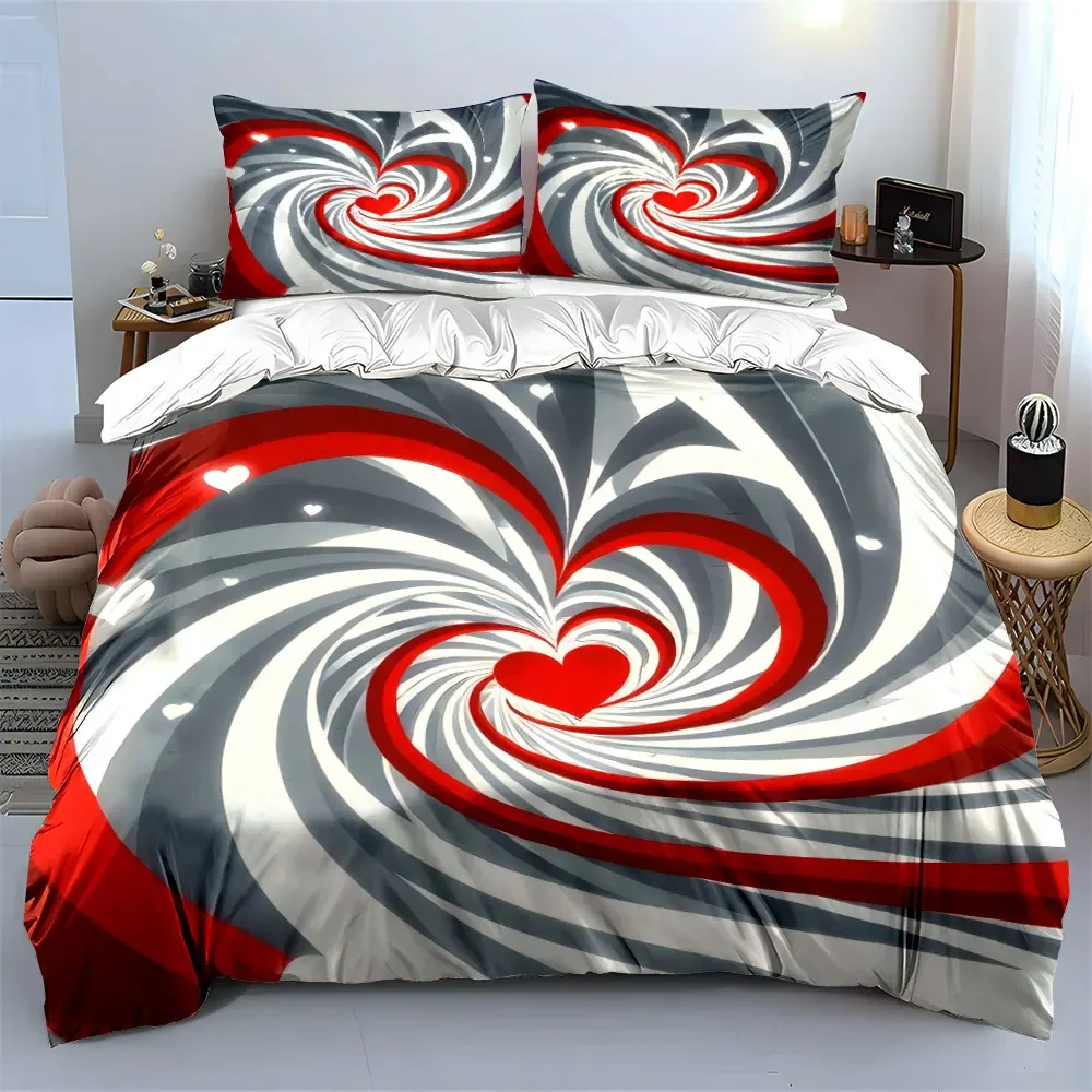 Romantic Heart Decoration Set Bedding Set with 1 Duvet Cover 2 Pillowcases Single Double King Queen, Gift