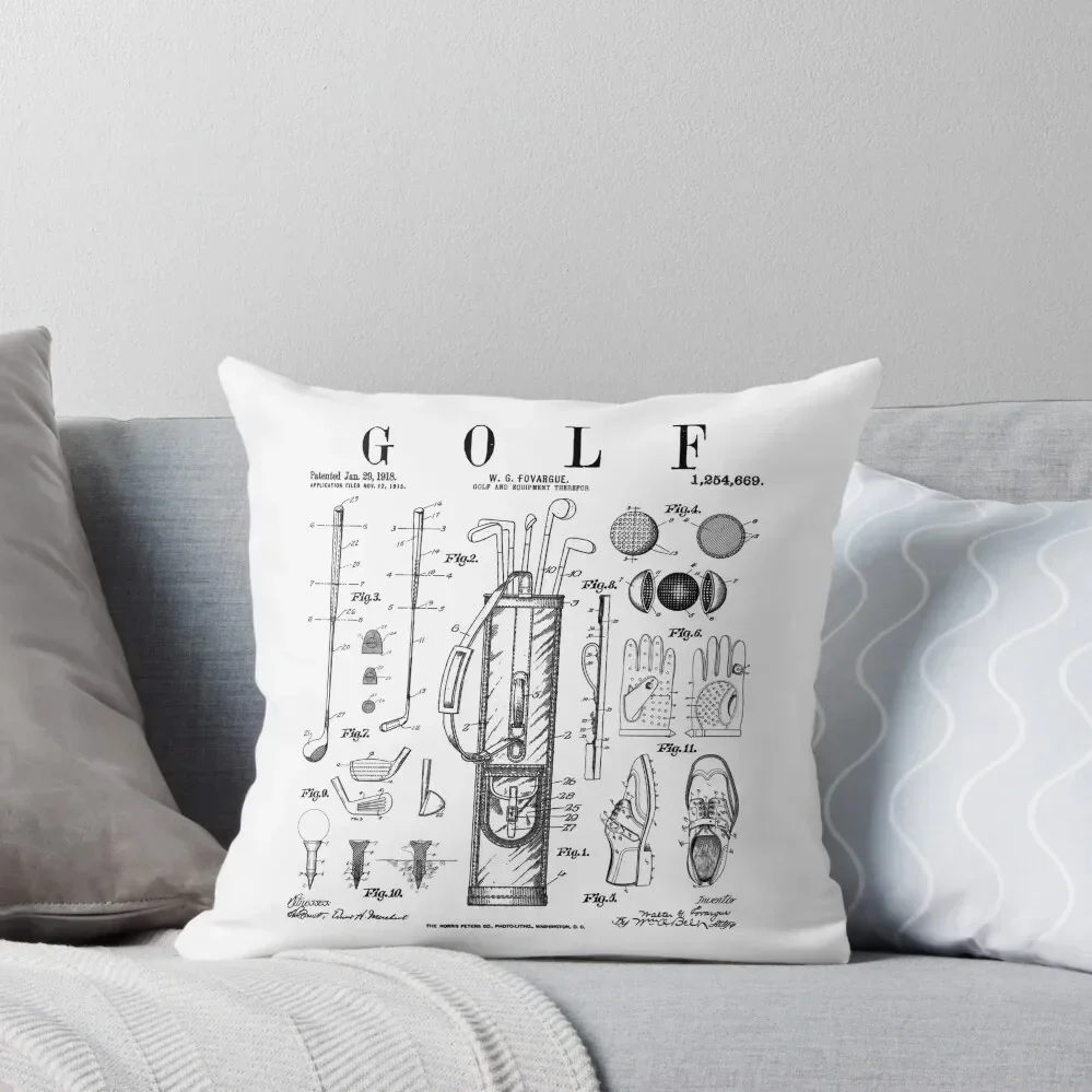 

Golf Club Golfer Old Vintage Patent Drawing Print Throw Pillow Sofa Cover home decor items Christmas Pillow Covers pillow