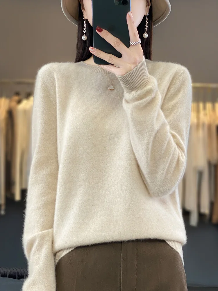 100% Merino Wool Sweater Cashmere  Pullover Women Knitwear O-Neck Long Sleeve  Autumn Winter Fashion Basic Clothing Tops