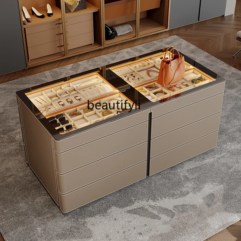 

Light Luxury Cloakroom Nakajima Taiwan Household Multifunctional Jewelry Display Cabinet Saddle Leather Locker