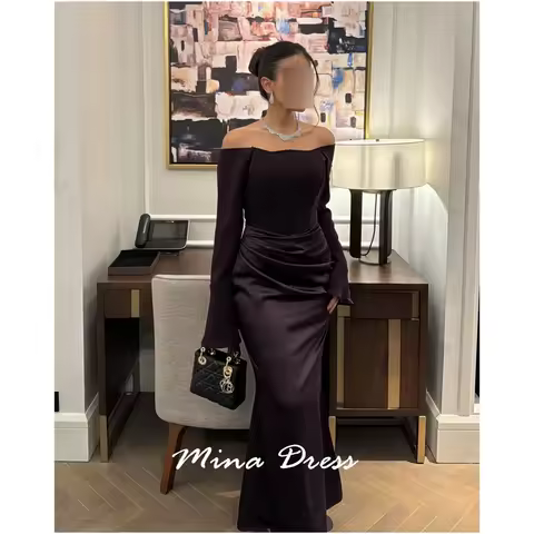 Mina Customized One Shoulder Arabic Evening Dress Luxury Prom Dress Long Sleeves Women's Elegant Dresses for Special Occasions