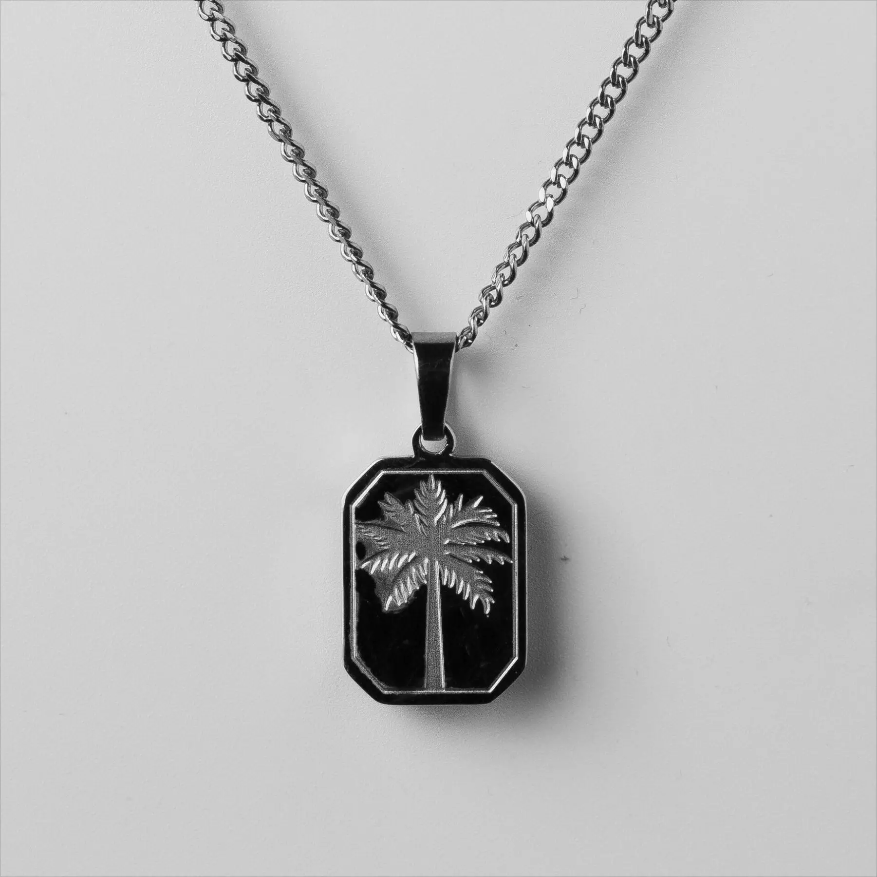 Square  Coconut Palm Tree Necklace Stainless Steel Gold Color Necklace Hawaiian Jewelry Summer Ocean Beach Accessories