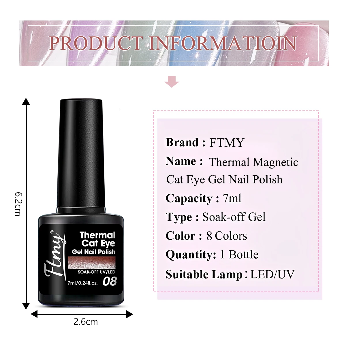 0.24 oz Reflective Glitter Hot Gel Nail Polish - Color change, absorbs UV LEDs, and is fragrance-free for hands, feet, and nails