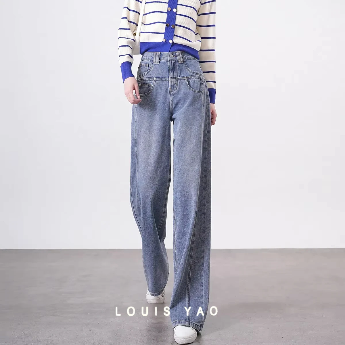 

Styling Dividing Line Fashion Women's Jeans 2025 Spring Vintage High-waisted Long Loose Women's Casual Trousers Street Wear