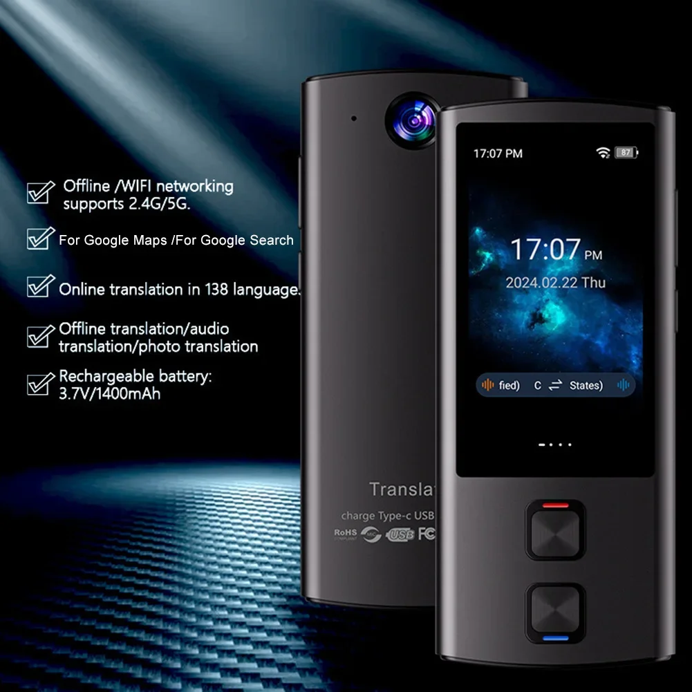 

138Language WiFi Online Offline Voice Translator Arabic Accurate Translate Recording To Text Oversea Travel Interpret