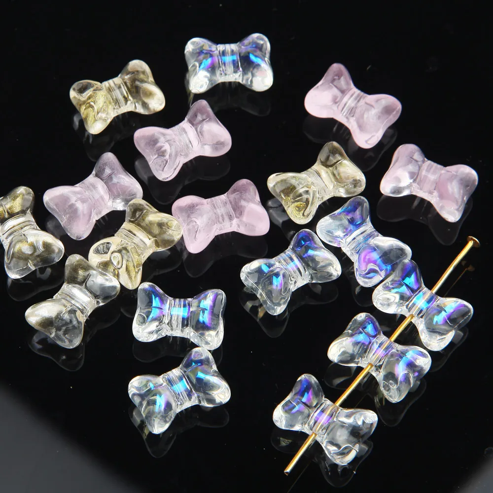 30pcs Bow Glass Beads Charms for Jewelry Making Bracelet Necklace DIY Handmade Earrings Hair accessories Findings 10*14mm