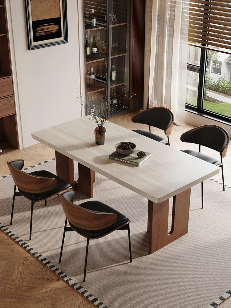 

Travertine, rock slab, dining table and chairs, combination, medieval style, designer, household