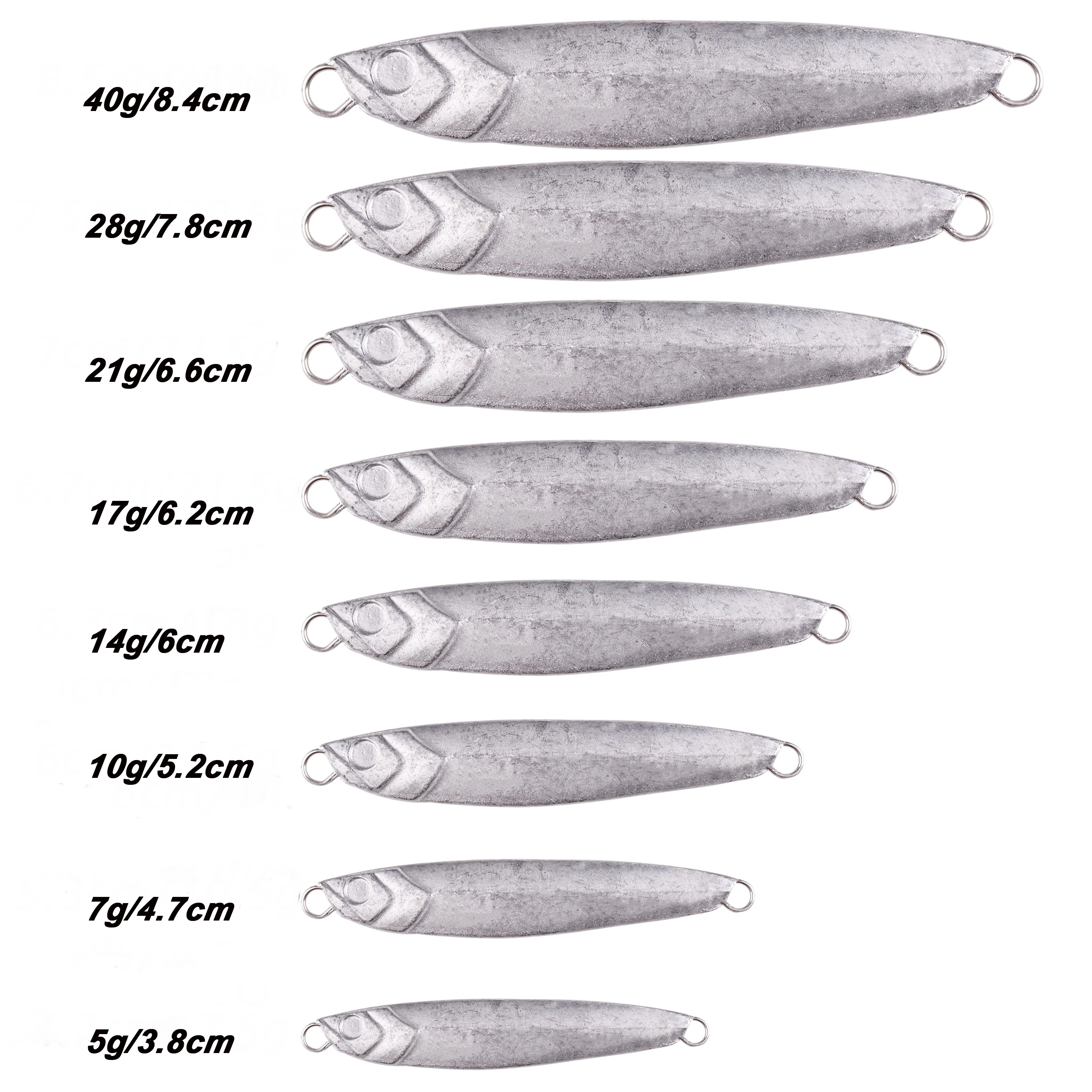 20pcs Unpainted Metal Cast Jigs  Lures 7g 12g 17g 21g 30g 40g Shore Casting Jigging Blank Fishing Lure Jig Bait