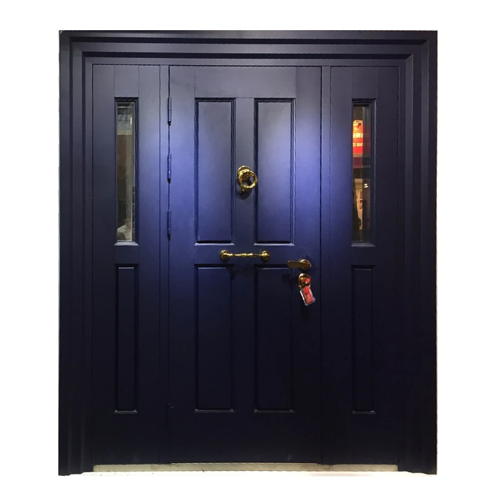 Isreal Main Door Security Entrance Designs Double Steel Door With Golden Handle Knocker Lock