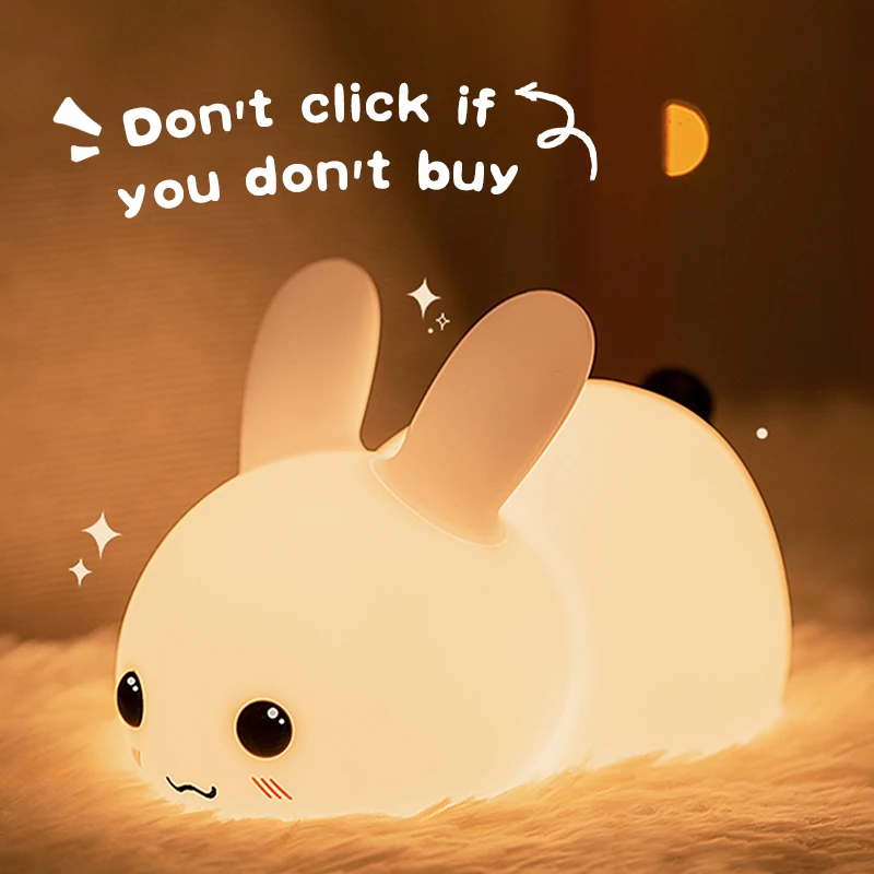 Imagem -03 - Silicone Rabbit Nightlight para Quarto de Crianças Decoração Fofa Lâmpada Animal dos Desenhos Animados para Meninos e Meninas Presente de Aniversário