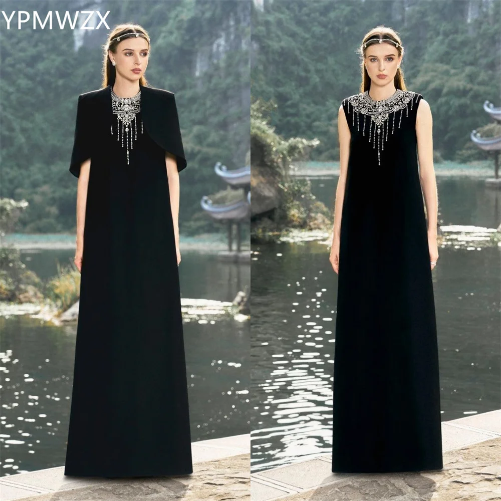 

Customized Prom Gown Evening Women Party Occasion YPMWZX Scoop Neckline A-line Floor Length Skirts Sleeveless Bead Stole Bespoke