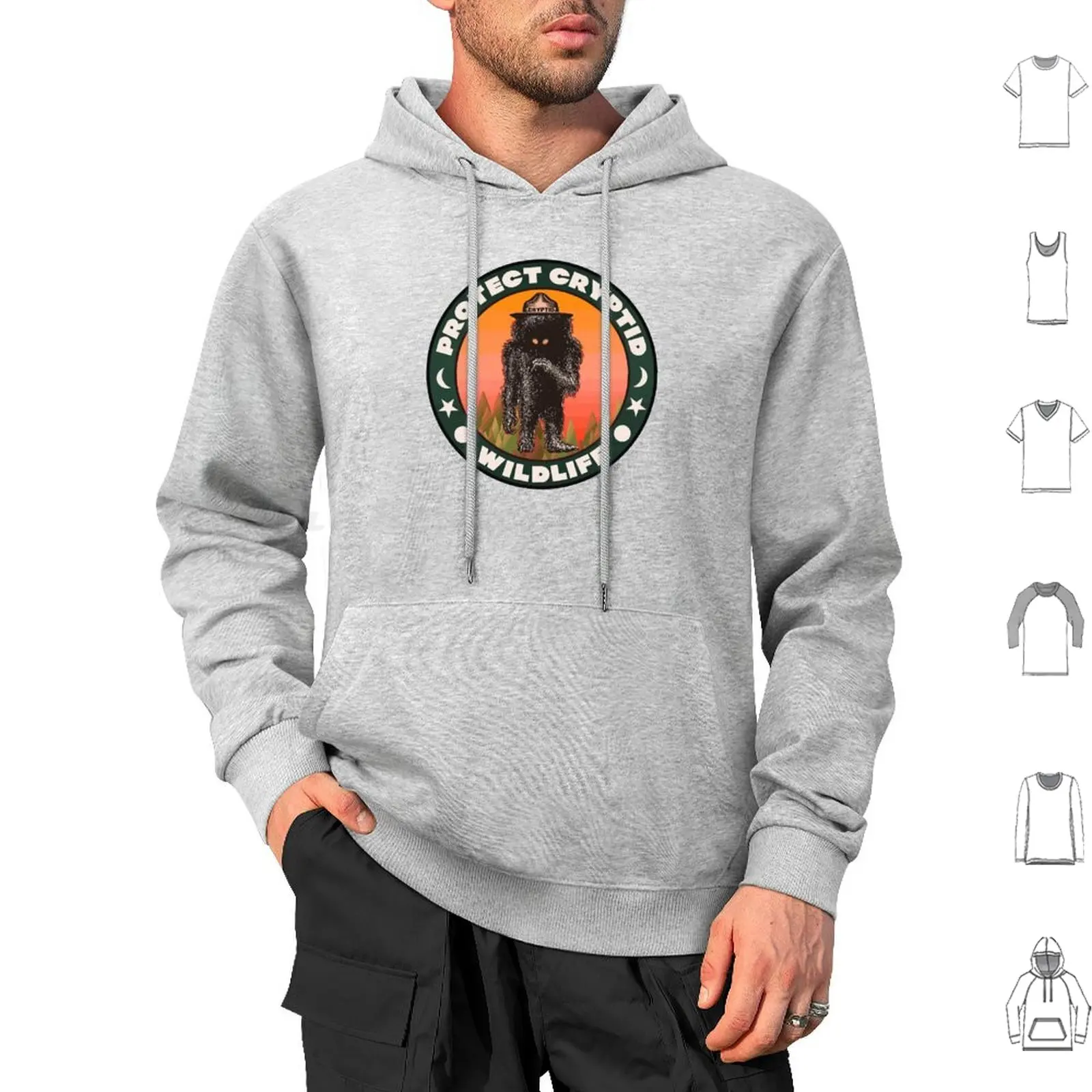 

Protect Cryptid Wildlife ) ( Cryptozoology Fan Art Толстовка с капюшоном из хлопка с длинными рукавами Cryptid Bigfoot Chupacabra Creature