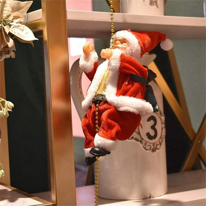 Papá Noel trepadando en cuerda decoración eléctrica automática muñecos de peluche juguetes para el hogar pared ventanas adorno colgante