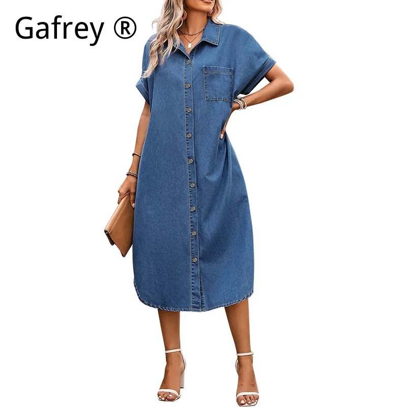 Women’s Plus Size 4XL 5XL Denim Dress Button Front Short Sleeve Midi Length Loose Fit Casual Jean Dress Summer Fashion 2026 New view 3