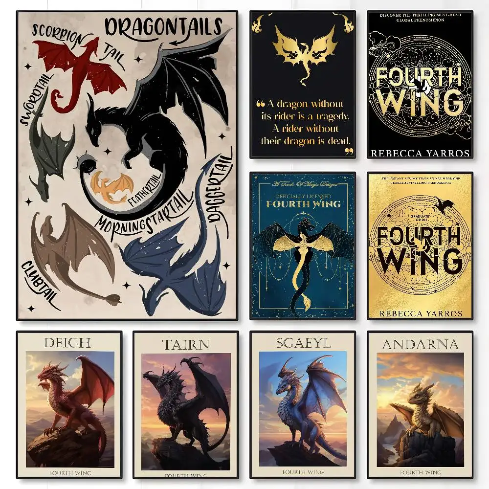 Affiche de Dragon de quatrième aile W, impression murale collante, imperméable, décor esthétique pour la maison, le salon, la chambre à coucher, le Bar