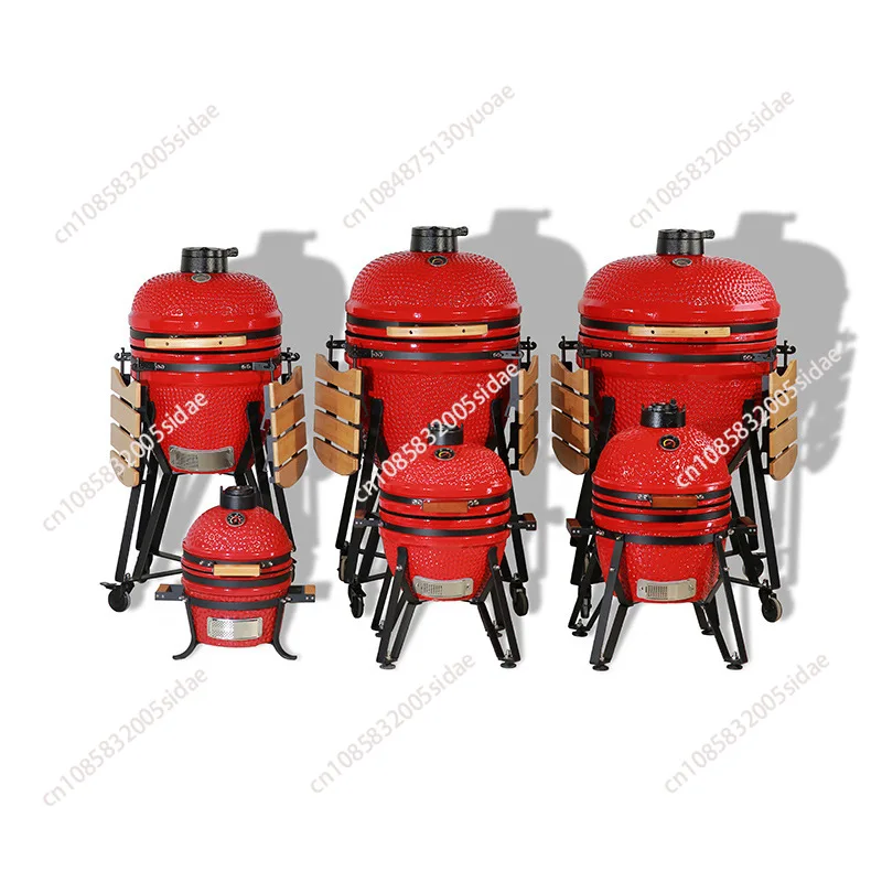 Charcoal Grill & Smoker, Red, with Cart, Side Shelves, Grill Gripper, and Ash Tool,