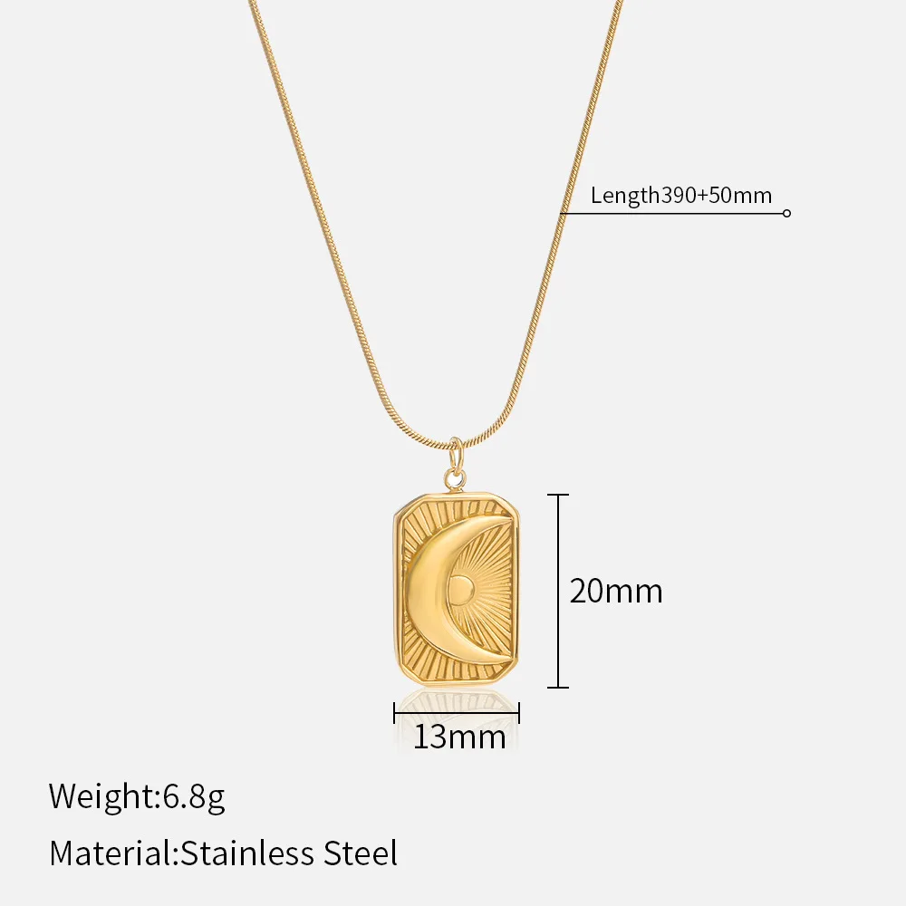 L316 Stainless Steel Square Sun Moon Pendant Necklace for Women Spicy Girls Simple Clavicle Snake Chain Jewelry Gift