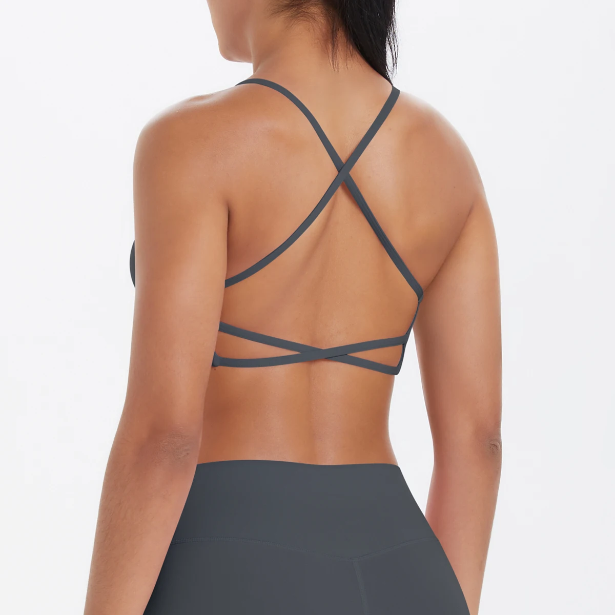 Tanktop für Damen, Yoga-BH, Yoga-Unterwäsche mit Brustpolster, einfarbig, schöner Rücken, Kreuz-BH, stoßfestes Workout-Top für Fitness und Laufen. – Detail 15