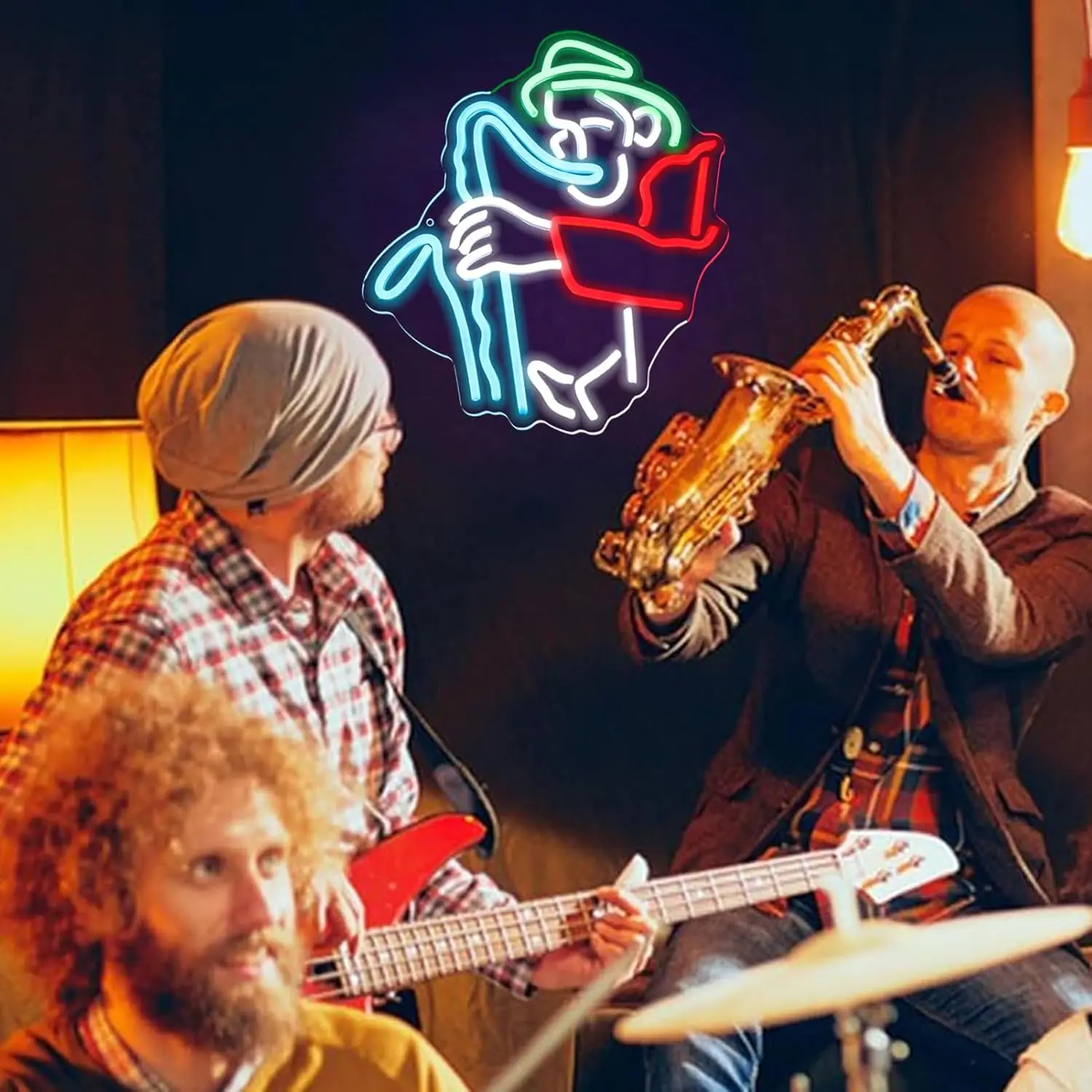  Musician Man With Saxophone Neon Light Sign USB Dimmable LED Neon Sign Wall Decoration for Bedroom Gameroom Party Gifts