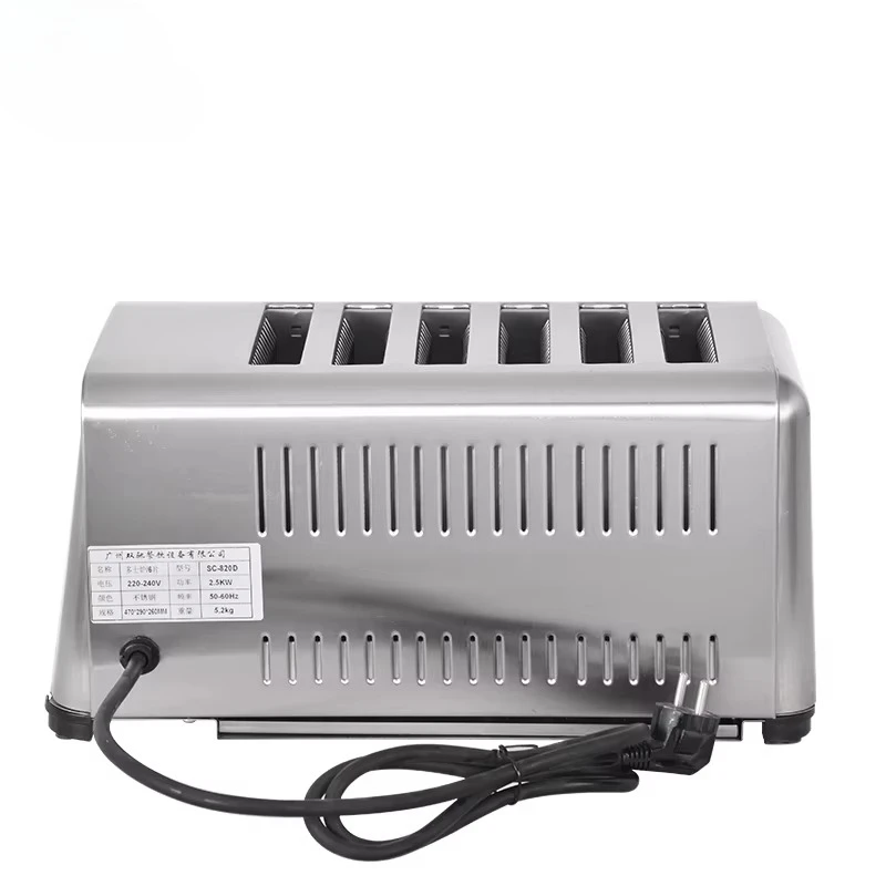 Kommerzieller elektrischer Brottoaster mit 6 Scheiben, Pop-up-Frühstückstoaster aus Edelstahl für den Haus- und Hotelgebrauch