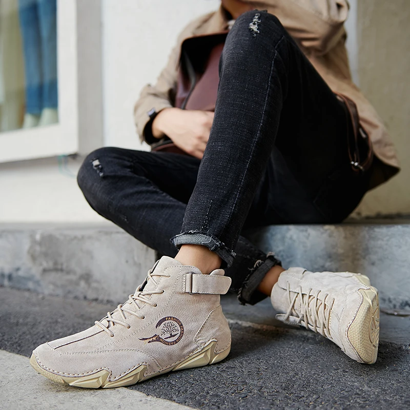 Brand New Autumn Men's Shoes Anti Slip Wear-resistant Low Top Casual Motorcycle Boots Fashionable High Top Workwear Footwear