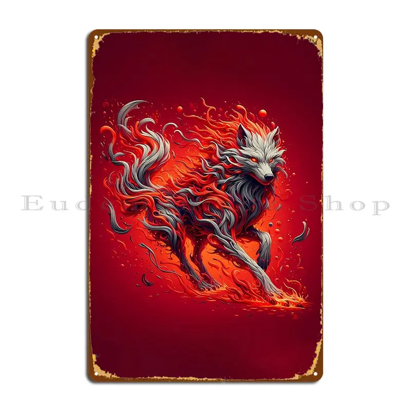 الأحمر والأسود النار الحمم الذئب Ai توليد الفن لوحة معدنية ملصق نادي تصميم تخصيص غرفة المعيشة الديكور تين تسجيل ملصق