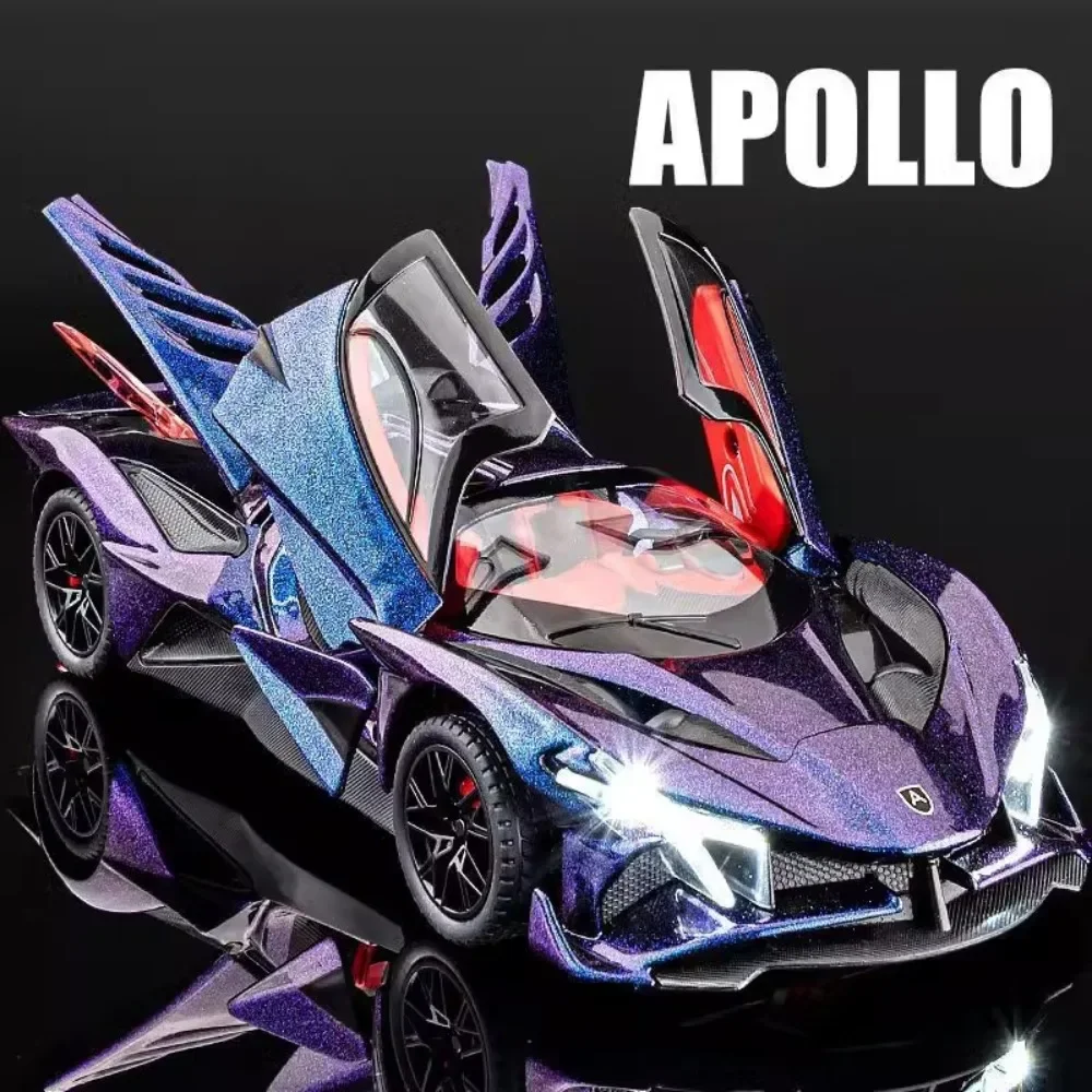 1:24 Apollo EVO Miniature Car Model Toy Pull Back Alloy Diecast Doors Opened Sound Light Vehicle Models Supercar Christmas Gifts