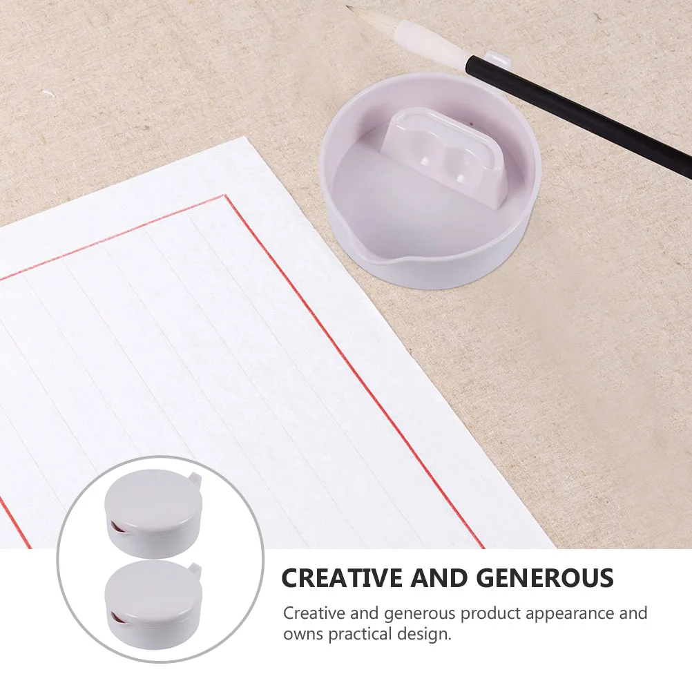 

Multifunctional Ink Bucket Inkstone with Lid Fountain Pen Tray for Painting Durable Calligraphy Inkwell Bowl Holder Block Plate