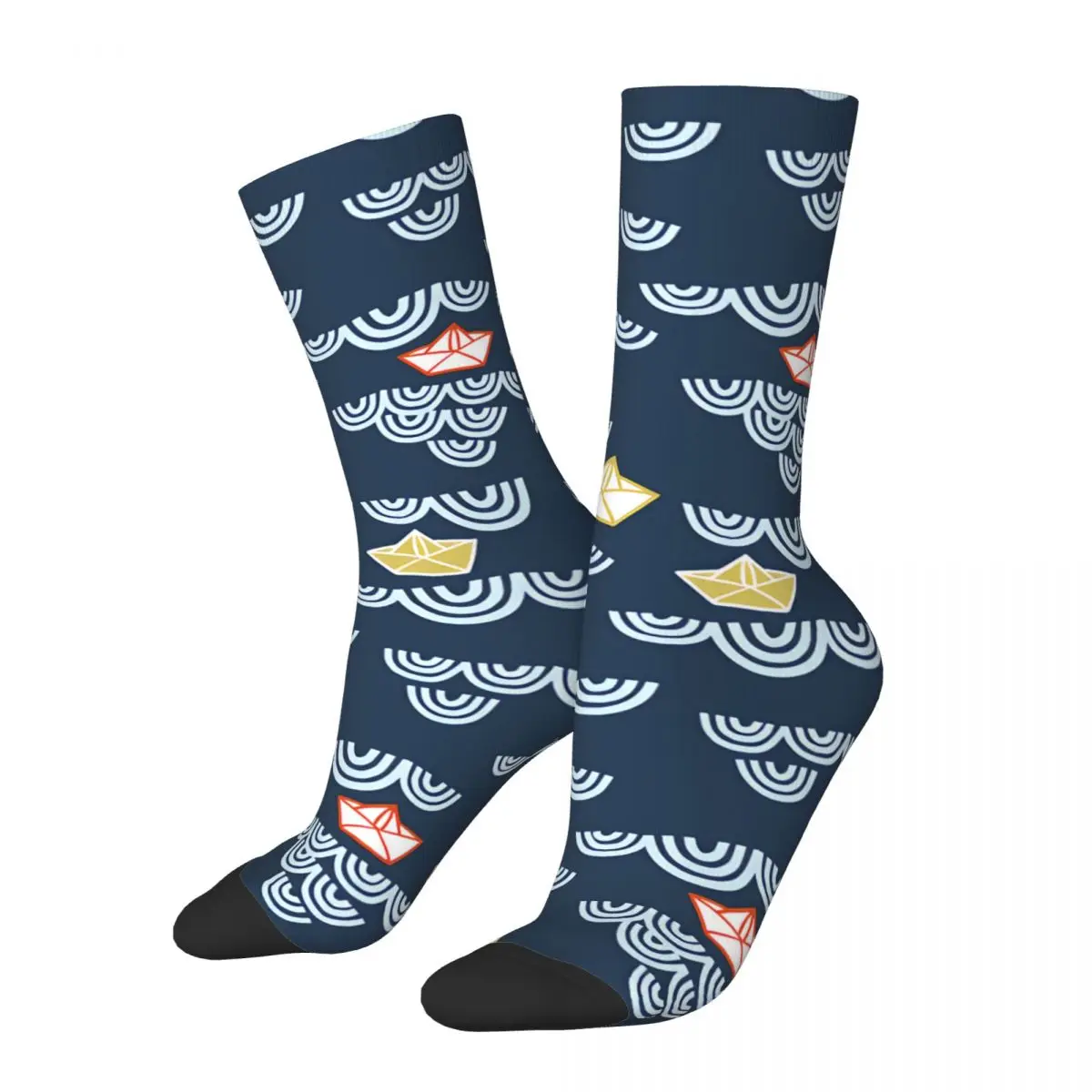 Funny Happy Sock for Men Helen Bowler Designs Harajuku Nautical Art Breathable Pattern Printed Crew Sock Seamless Gift