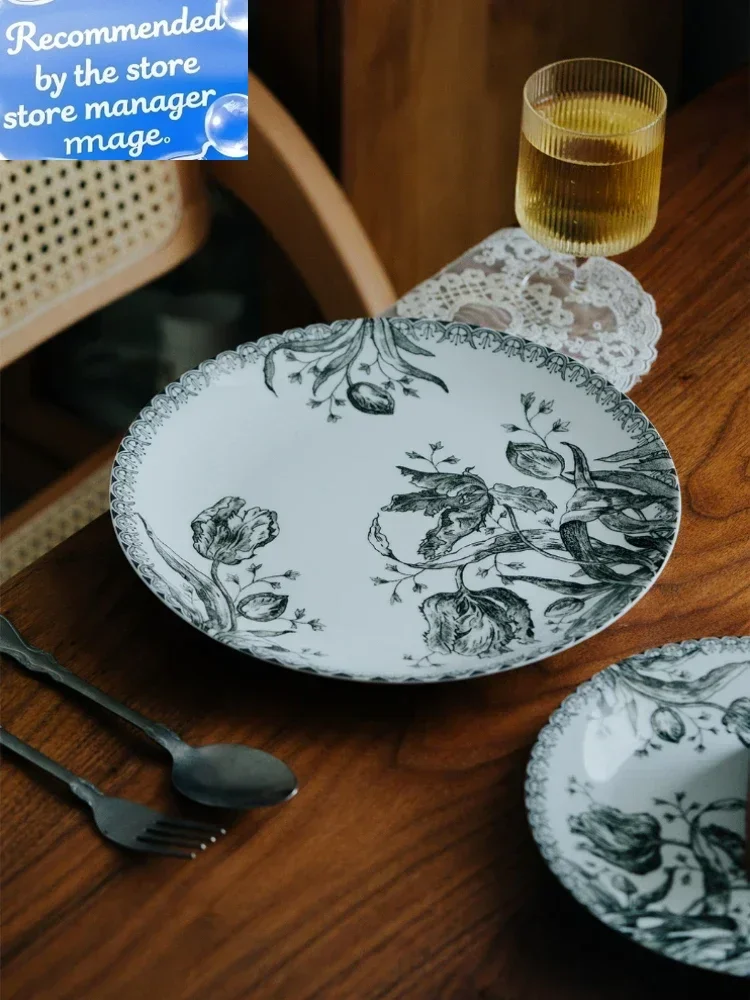 

Большая плоская тарелка цвета французской керамической глазури, восьмидюймовая десяти-дюймовая бытовая высококачественная десертная тарелка в западном стиле.