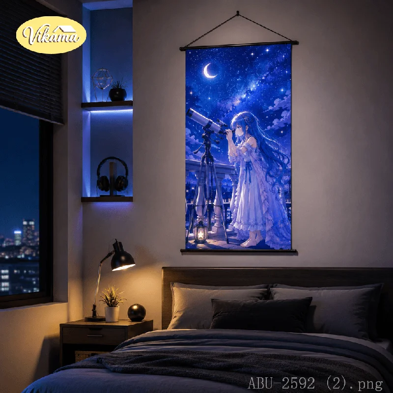 VIKAMA Vertical Anime Hanging Scroll Girl Making Snowman Winter Mountain Canvas Poster Wall Hanging Kids Room Decor