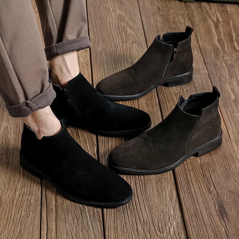 Botas Chelsea aterciopeladas de diseñador para hombre, botines británicos medios informales a la moda, zapatos de Color sólido para hombre, primavera y otoño, nuevo