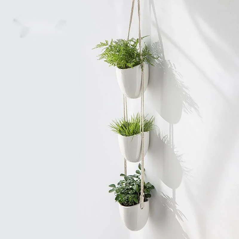 Nordic Ceramic Wall-Mounted Planter Living Decor Rack Hanging Hydroponic Plant Vessel Aesthetic Greenery Basin