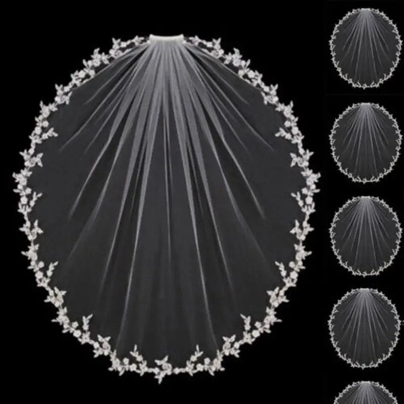 

Элегантная свадебная фата, однослойная фата из тюля с аппликацией, кружевная фата из тюля белого цвета слоновой кости, фата на заказ