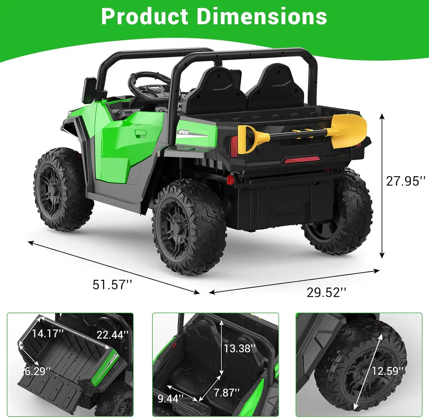 24V Ride On Dump Truck voor grote kinderen 4x4 elektrische auto met afstandsbediening, schop, Bluetooth en muziek Elektrisch ritsspeelgoed voor kinderen