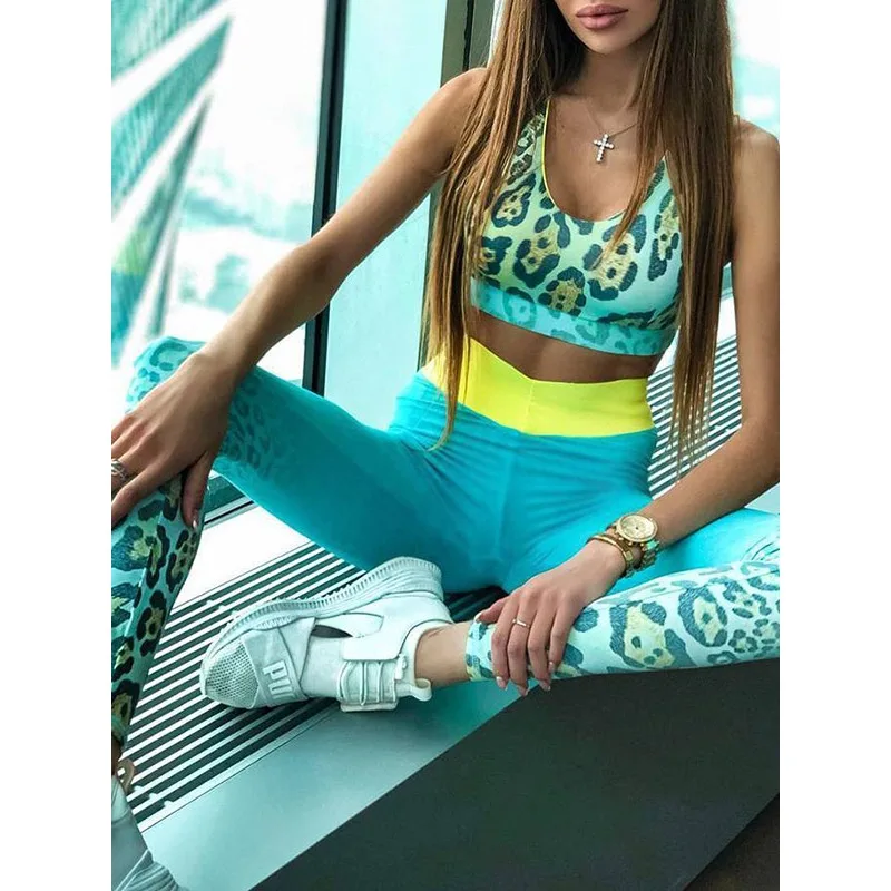 Krisnanas Leopard Print 2 Piece Pant Sets Women 2026 U Neck Cross Back Tanks Spliced V-shaped Leggings New in Matching Set 22960