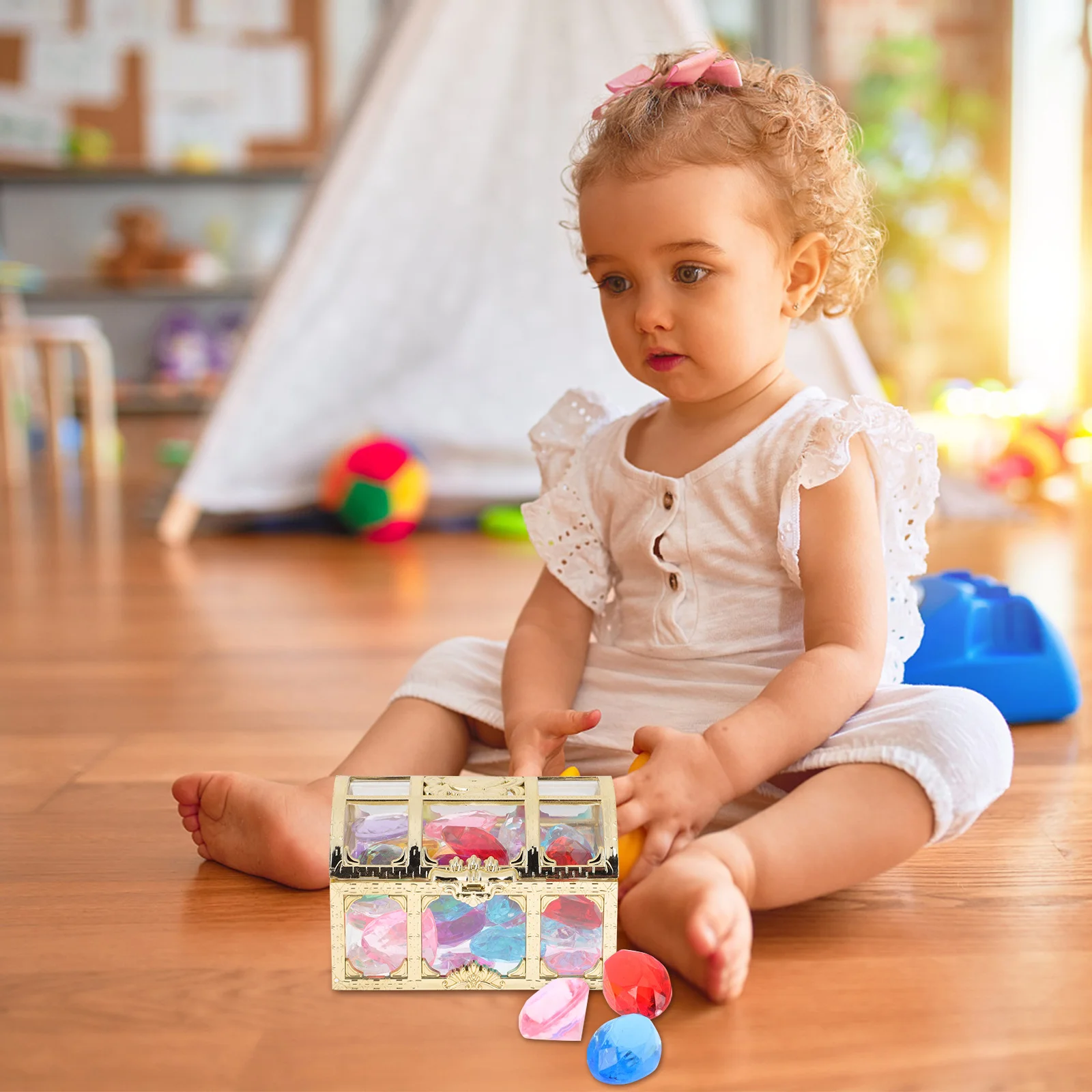 1Set Kinder Schatzkiste Acryl Edelsteine Kleine leichte tragbare Edelsteine für Home Party Schulaktivitäten Edelsteine für Kinder