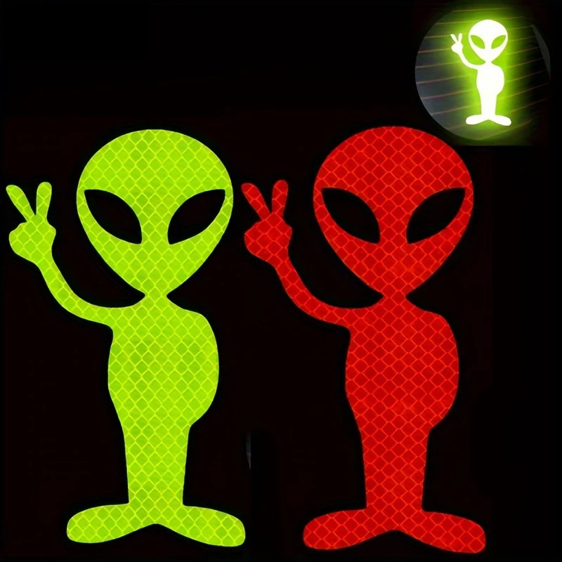 Alien Car Sticker Fashionable Alien With A Peace Sign Highly Reflective Motorcycle Vinyl Decals Car Accessories Sunscreen Stick