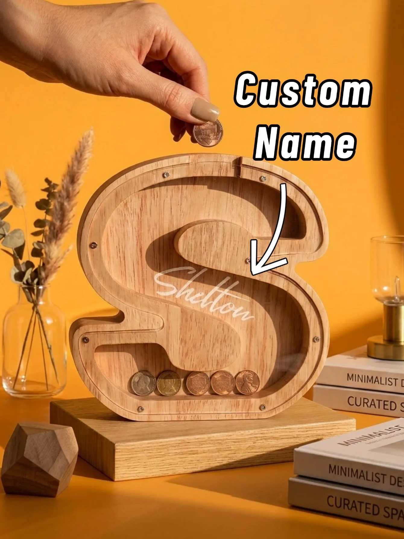1 set Custom Name Letter Piggy Bank Wooden Alphabet Money Box Personalized Coin Bank Storage Box Home Decor Gift