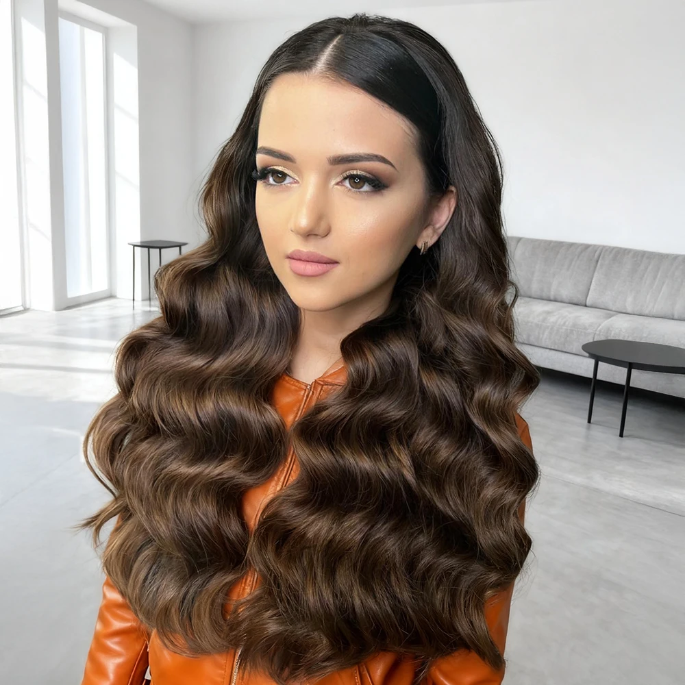 

30 40 Inch Chocolate Body Wave 13x6 Hd Transparent Lace Frontal Human Hair Wigs 250% Density Brown Colored 13x4 Lace Remy Hair Wig For Women
