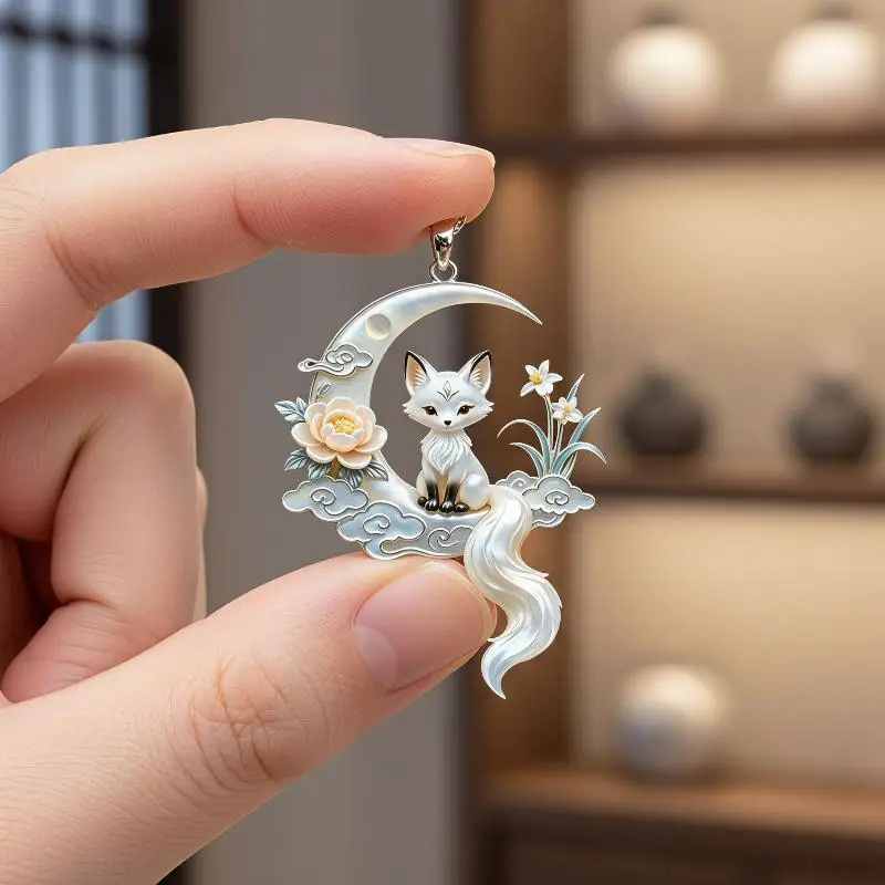 1Pcs Retro Moon Fox Pendant Necklace Thin Cable Chain Elegant Chinese Style Hanfu Accessories Jewelry Gift