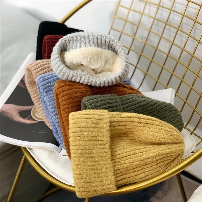 New Winter Hairy Thick Candy Colors Women Knitted Hat Warm Soft Trendy Style Wool Beanie Elegant All-match Gift