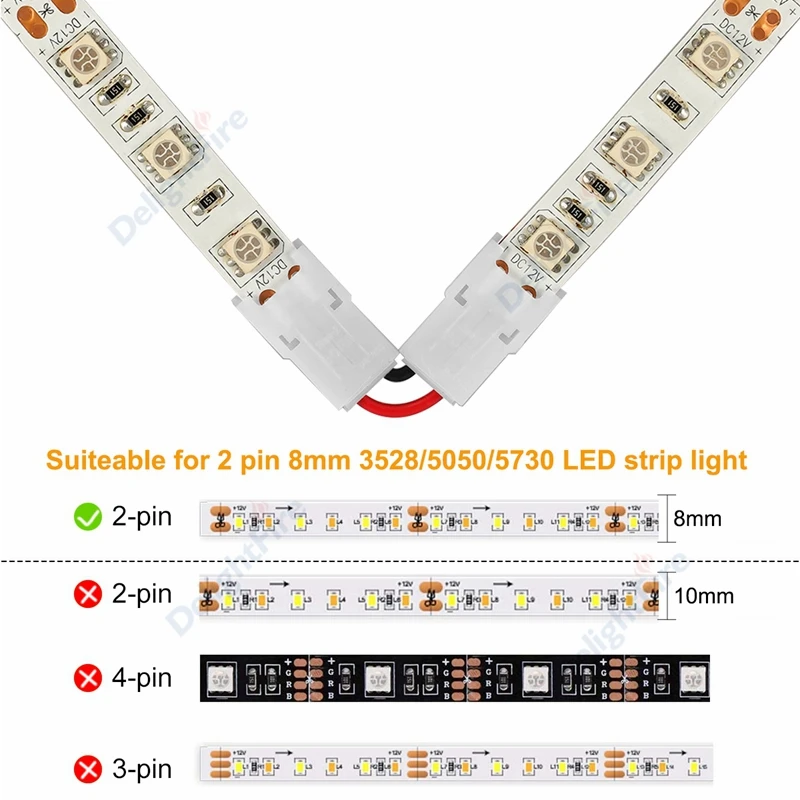 I/L Shape 2 Pin Strip Connector 3/4Pin 8/10mm Angle Adjustable Connectors For 3528 5050 RGB LED Strip Lights 90 Degree Corner