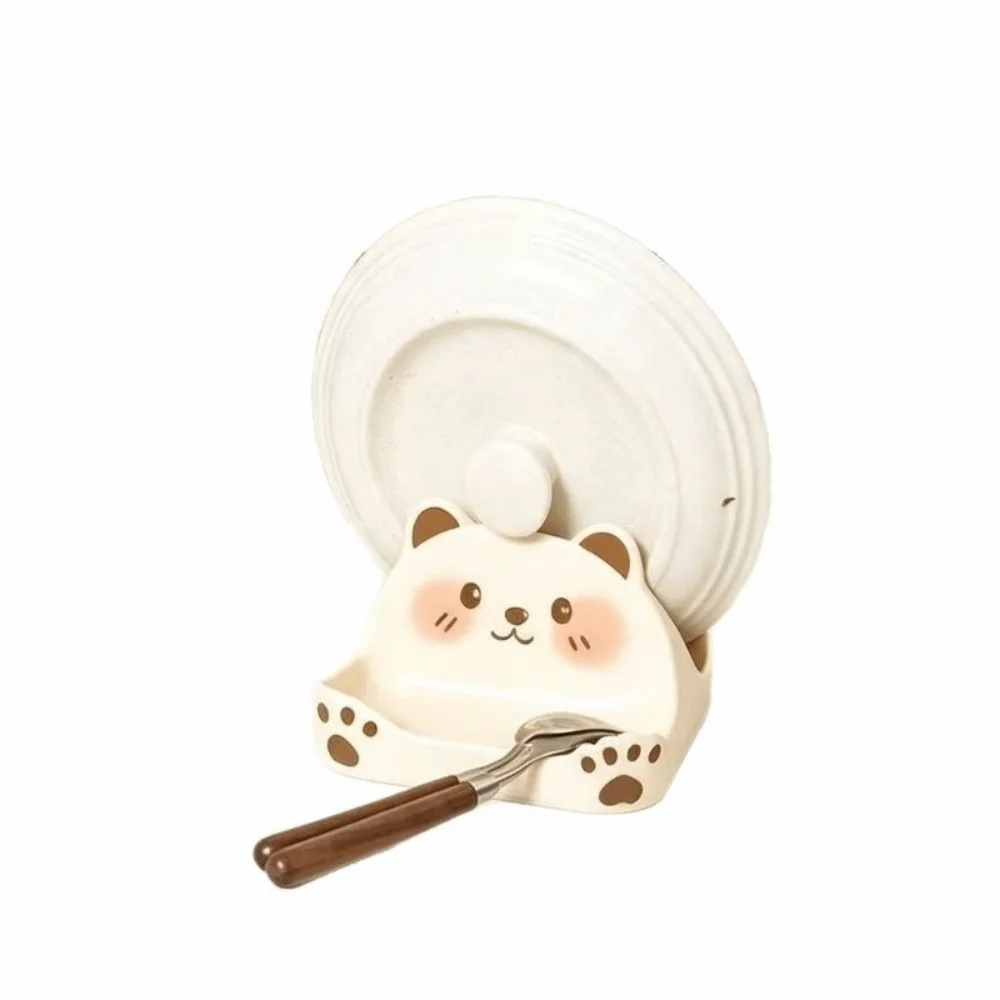 ABS Lid Holder Non-Slip Countertop Mount Countertop Spatula Rack Bear Shape Design Multi-Functional Storage