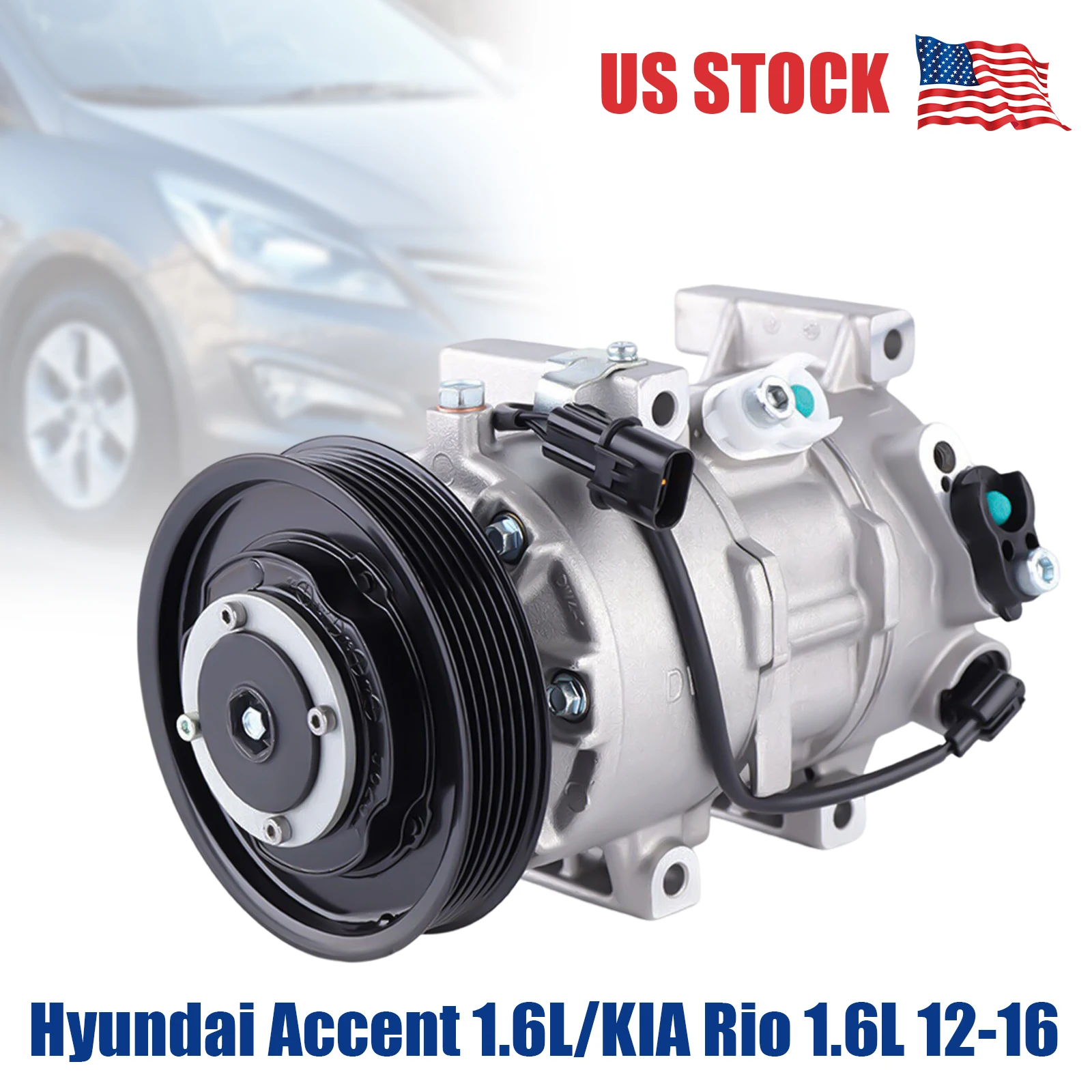 

AC A/C Compressor with Clutch Fits 12-16 Hyundai Accent 1.6L 12-15 KIA Rio 1.6L