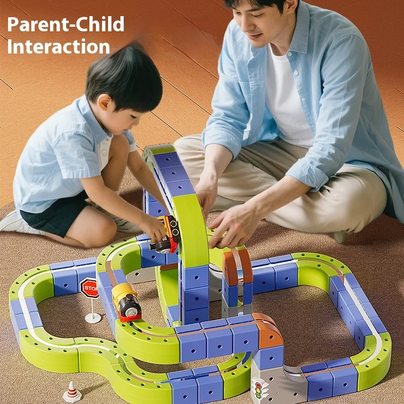Coche magnético STEM Racing Car Rail Track Set 2025 - Tren motorizado Montessori y laberinto por gravedad, juguete, regalo educativo para niños